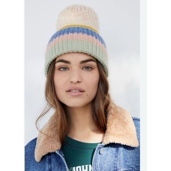 Anthropologie Women‎ Mattie Striped Beanie Winter Hat Scully One Size Fuzzy Top main image 9